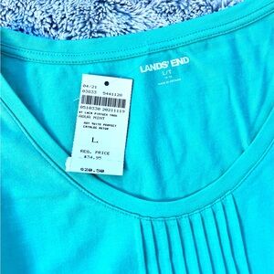 New with Tags Lands' End Aqua Pleated Tee